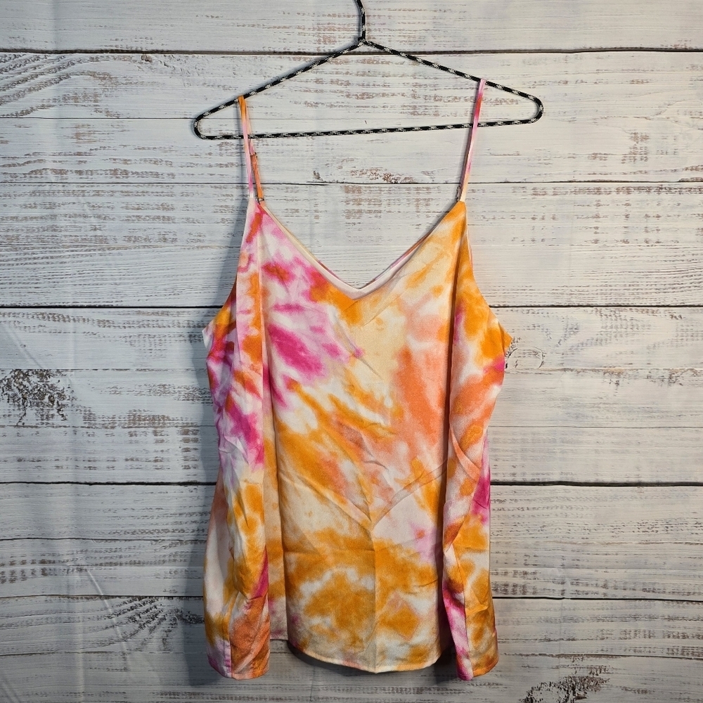Calvin Klein Tie Dye Cami Tank Top Size Large Pink Orange V-Neck